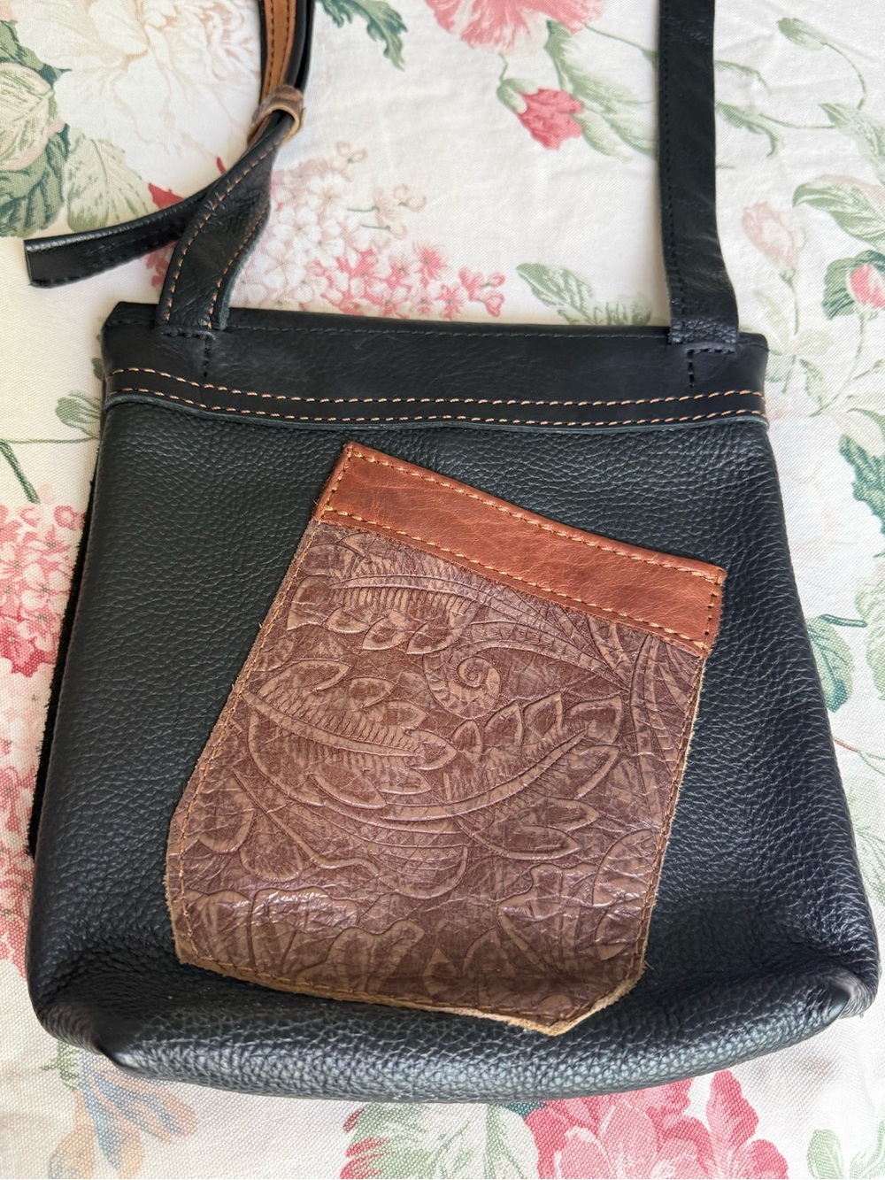 Boho Hand Tooled Leather Crossbody Bag Western Asymmetric Vintage Artisan Purse - Picture 6 of 16